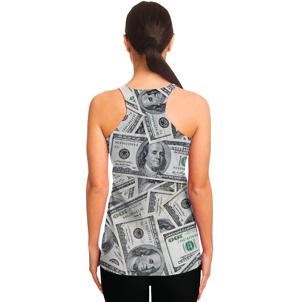 US Dollar Pattern Print Women's Racerback Tank Top