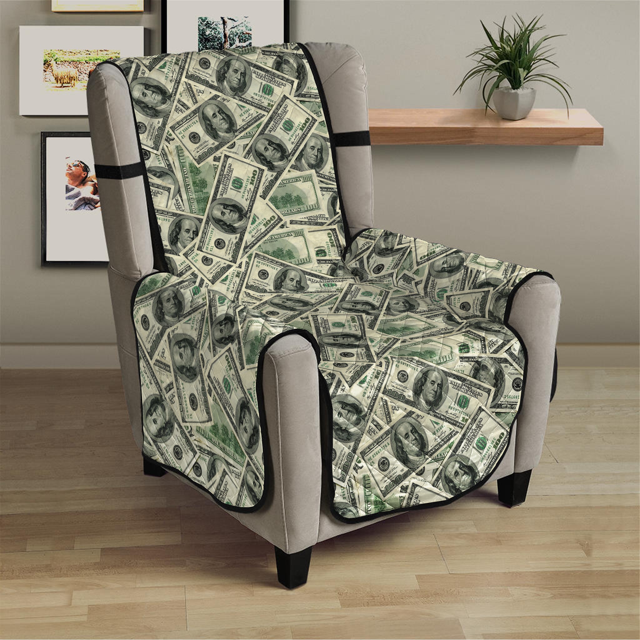 US Dollar Print Armchair Protector