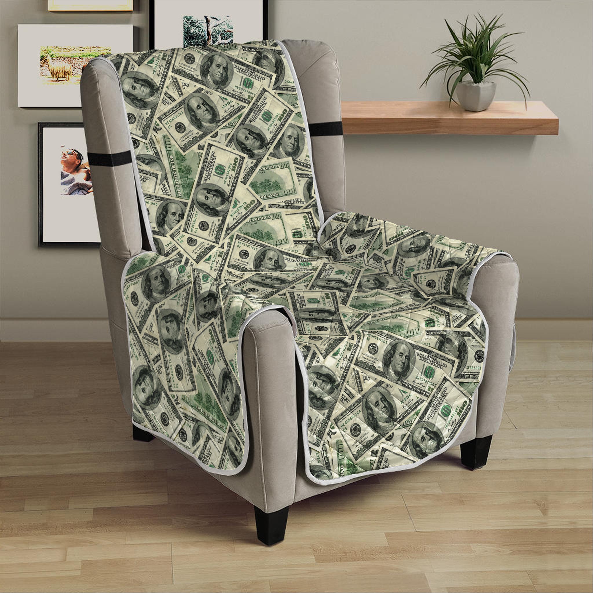 US Dollar Print Armchair Protector