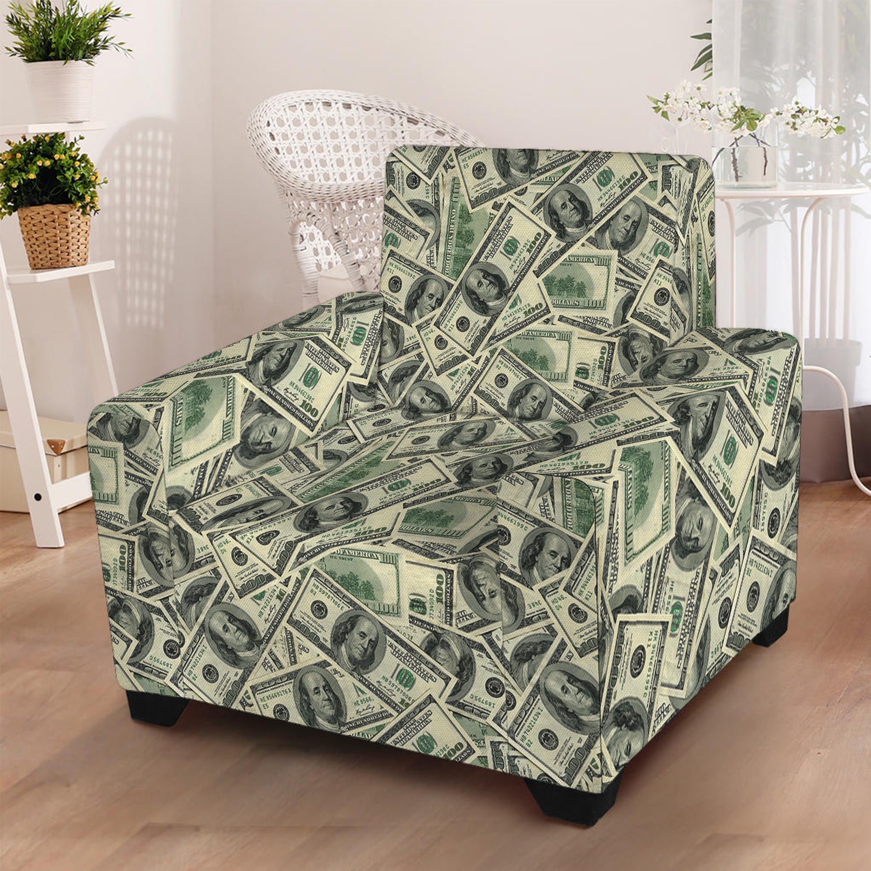 US Dollar Print Armchair Slipcover