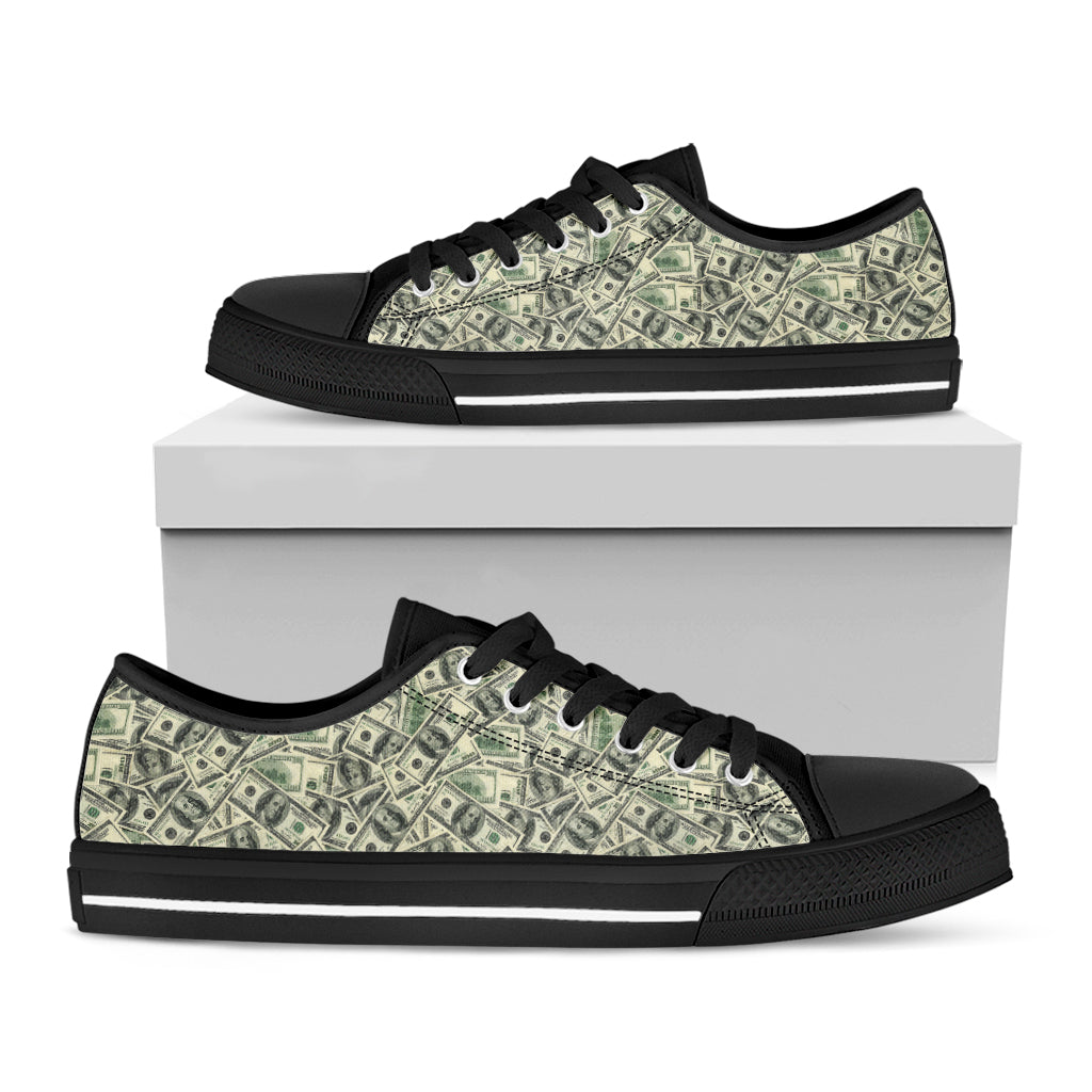 US Dollar Print Black Low Top Shoes