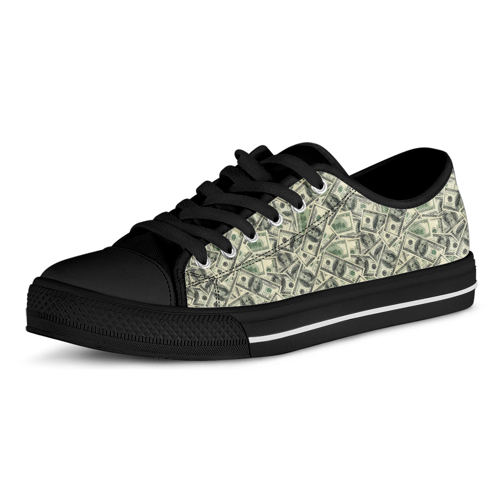 US Dollar Print Black Low Top Shoes