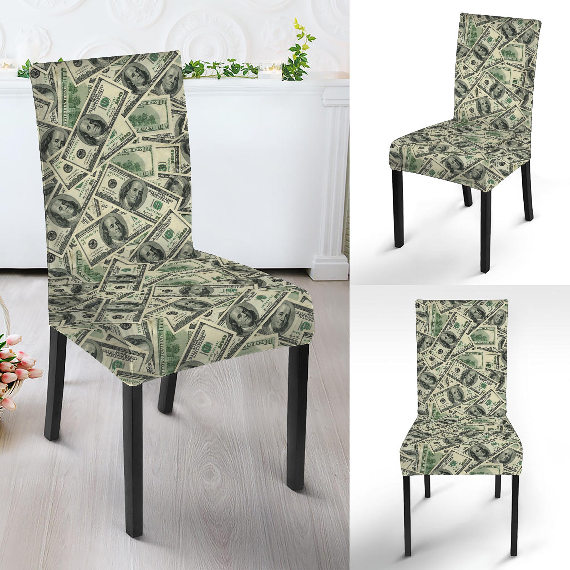 US Dollar Print Dining Chair Slipcover