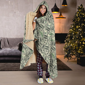 US Dollar Print Hooded Blanket