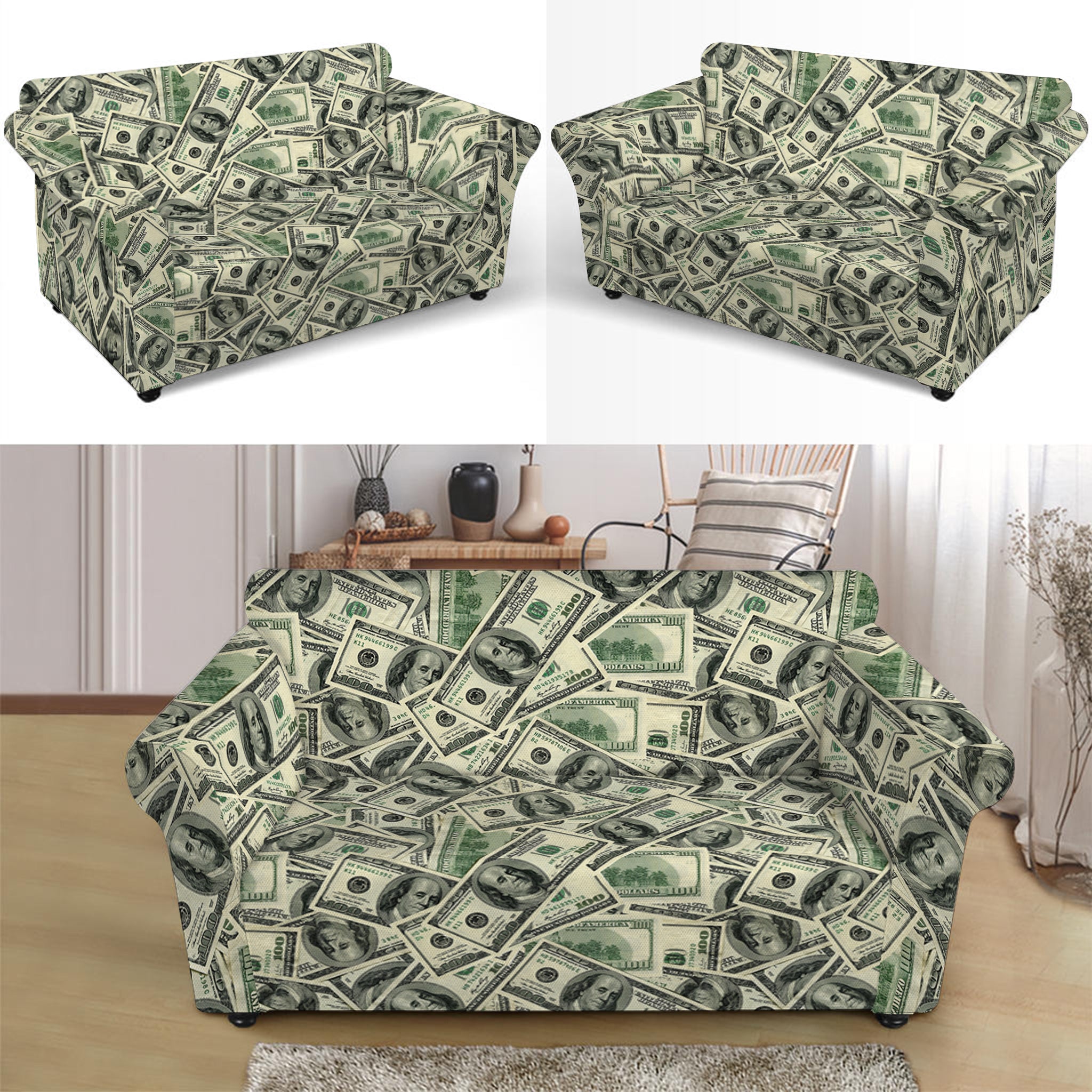 US Dollar Print Loveseat Slipcover