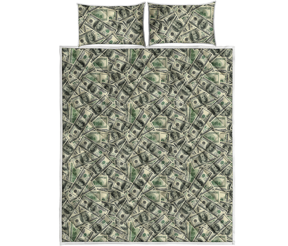 US Dollar Print Quilt Bed Set