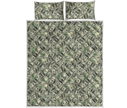 US Dollar Print Quilt Bed Set