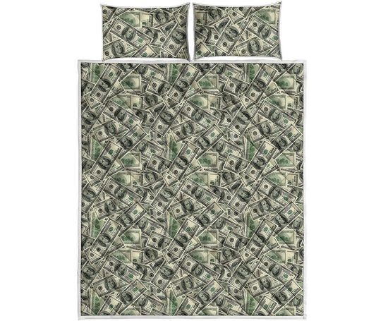 US Dollar Print Quilt Bed Set