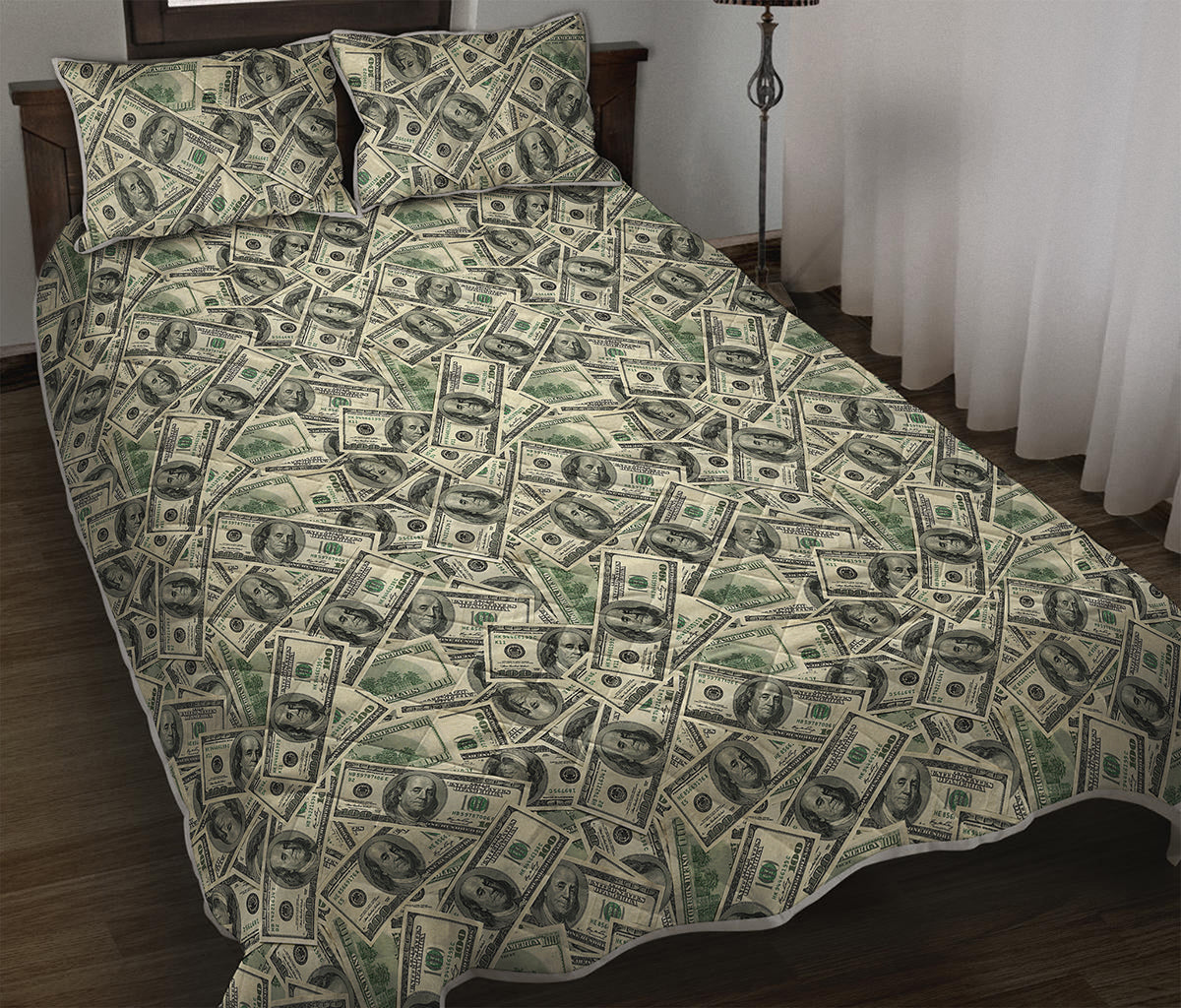 US Dollar Print Quilt Bed Set