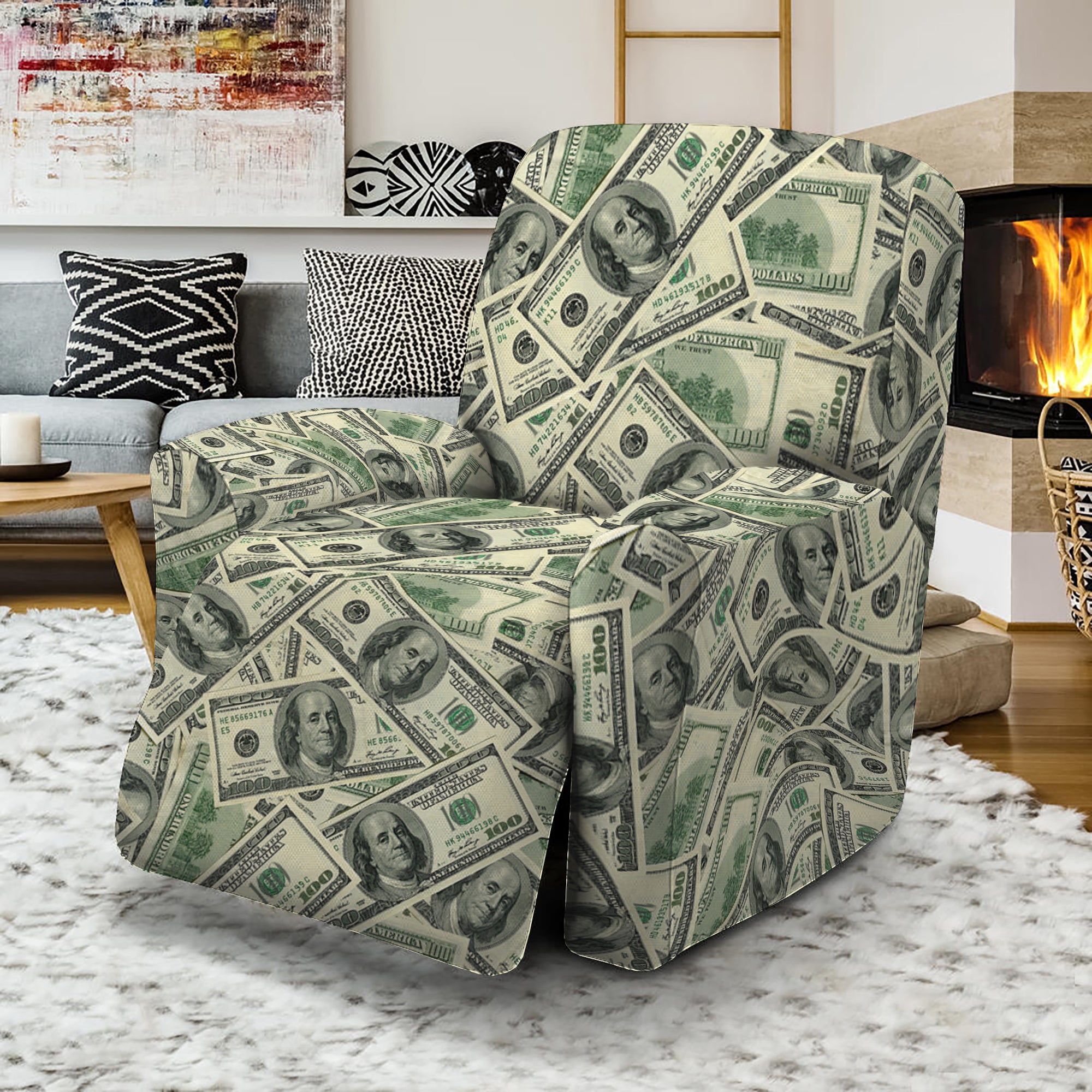 US Dollar Print Recliner Slipcover