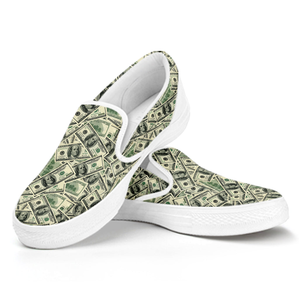 US Dollar Print White Slip On Shoes