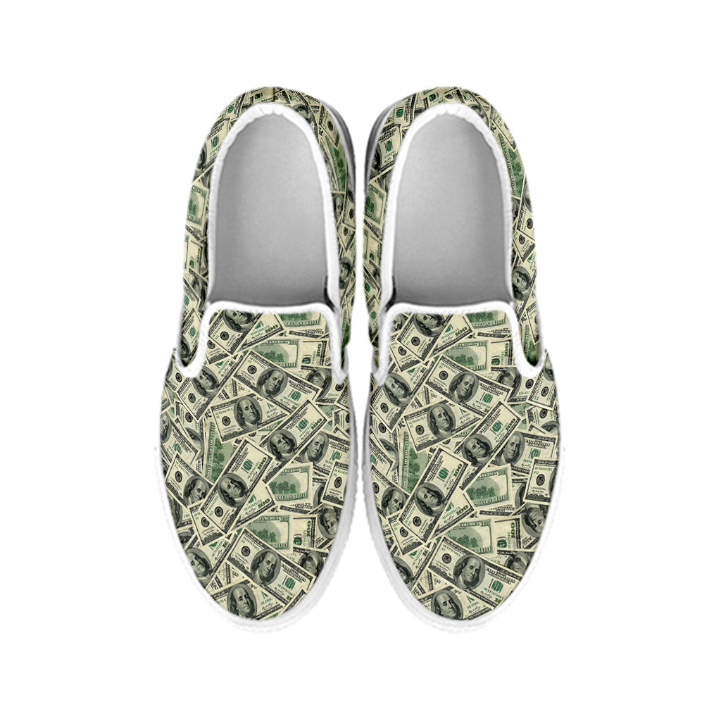 US Dollar Print White Slip On Shoes