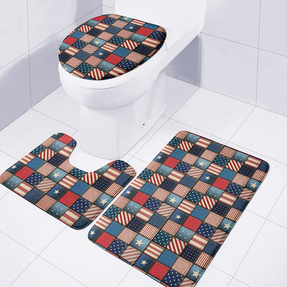 USA Denim Patchwork Pattern Print 3 Piece Bath Mat Set