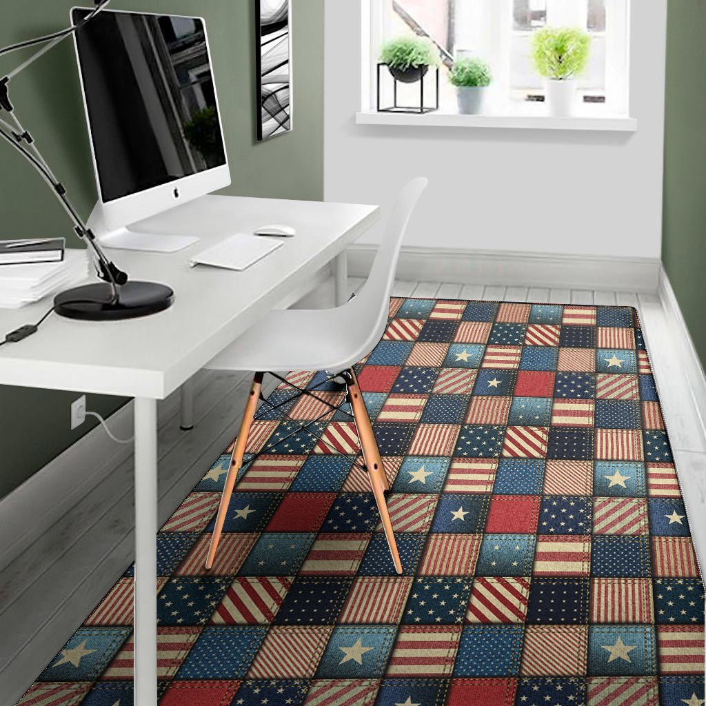 USA Denim Patchwork Pattern Print Area Rug