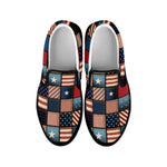 USA Denim Patchwork Pattern Print Black Slip On Shoes