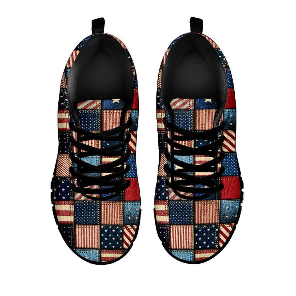 USA Denim Patchwork Pattern Print Black Sneakers