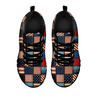 USA Denim Patchwork Pattern Print Black Sneakers