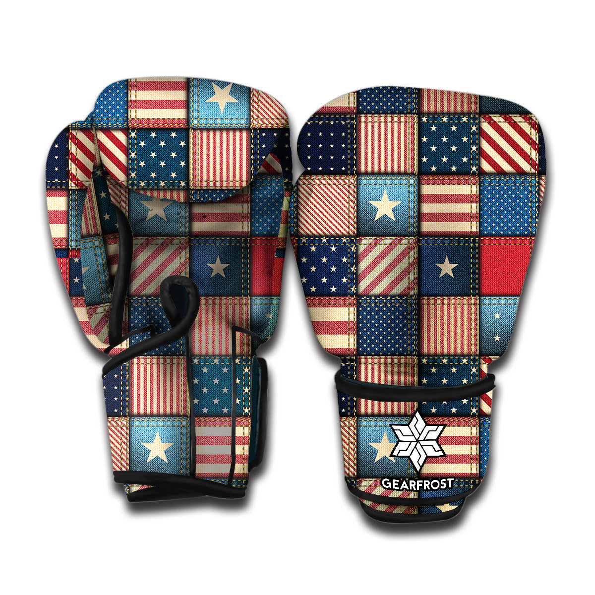 USA Denim Patchwork Pattern Print Boxing Gloves