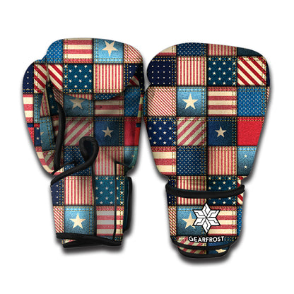 USA Denim Patchwork Pattern Print Boxing Gloves
