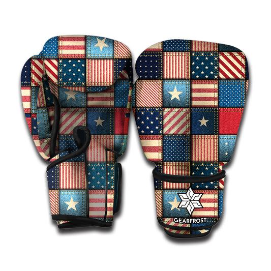 USA Denim Patchwork Pattern Print Boxing Gloves