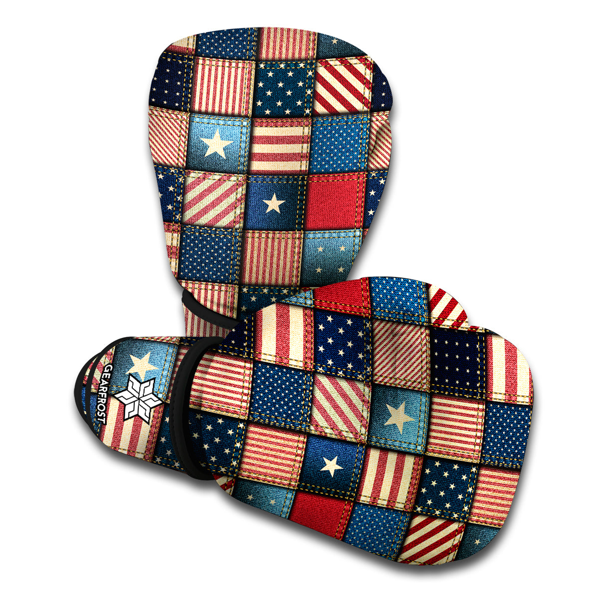 USA Denim Patchwork Pattern Print Boxing Gloves