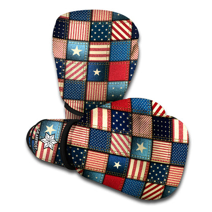 USA Denim Patchwork Pattern Print Boxing Gloves