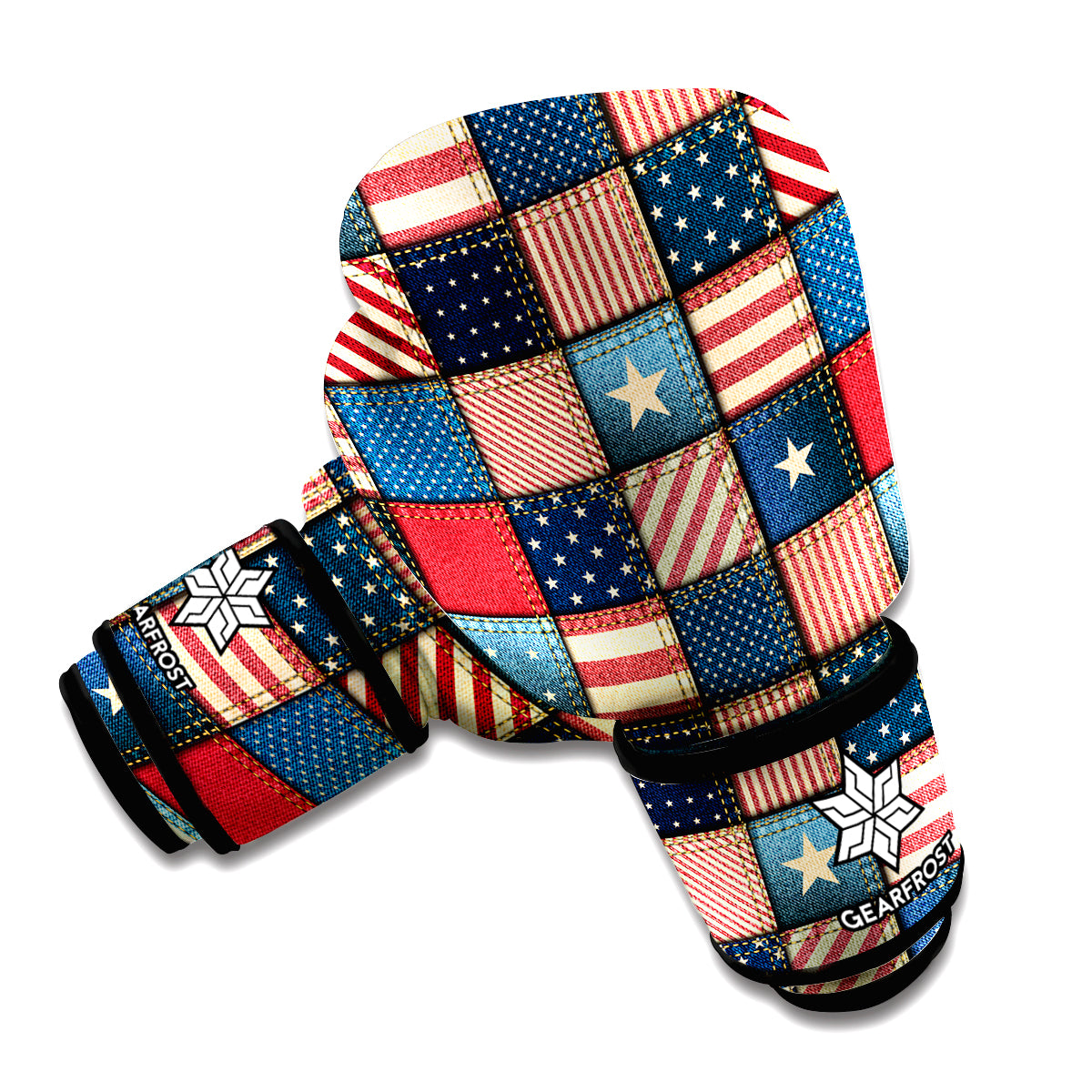 USA Denim Patchwork Pattern Print Boxing Gloves