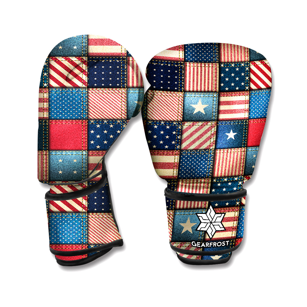 USA Denim Patchwork Pattern Print Boxing Gloves