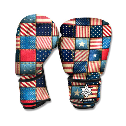 USA Denim Patchwork Pattern Print Boxing Gloves