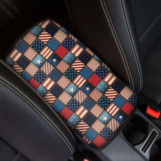 USA Denim Patchwork Pattern Print Car Center Console Cover
