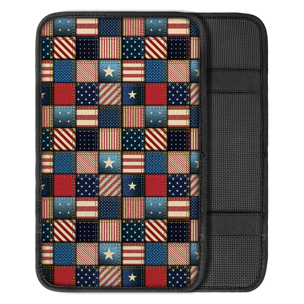 USA Denim Patchwork Pattern Print Car Center Console Cover
