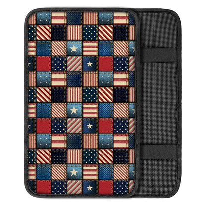 USA Denim Patchwork Pattern Print Car Center Console Cover