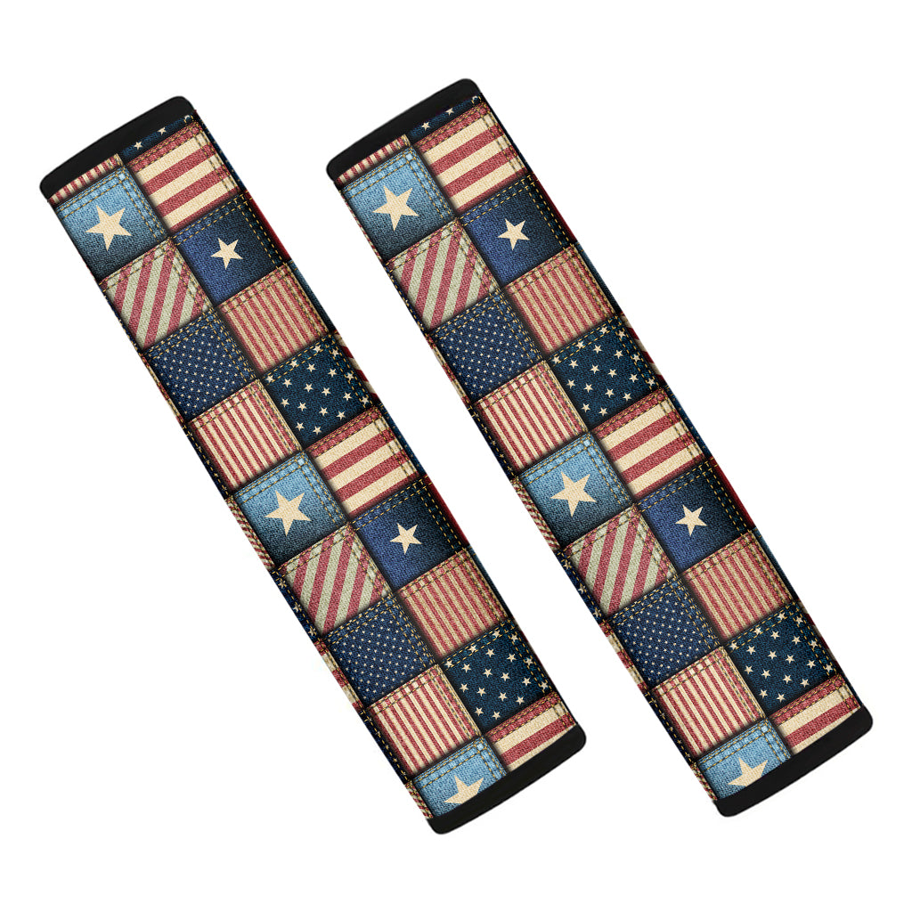 USA Denim Patchwork Pattern Print Car Seat Belt Covers