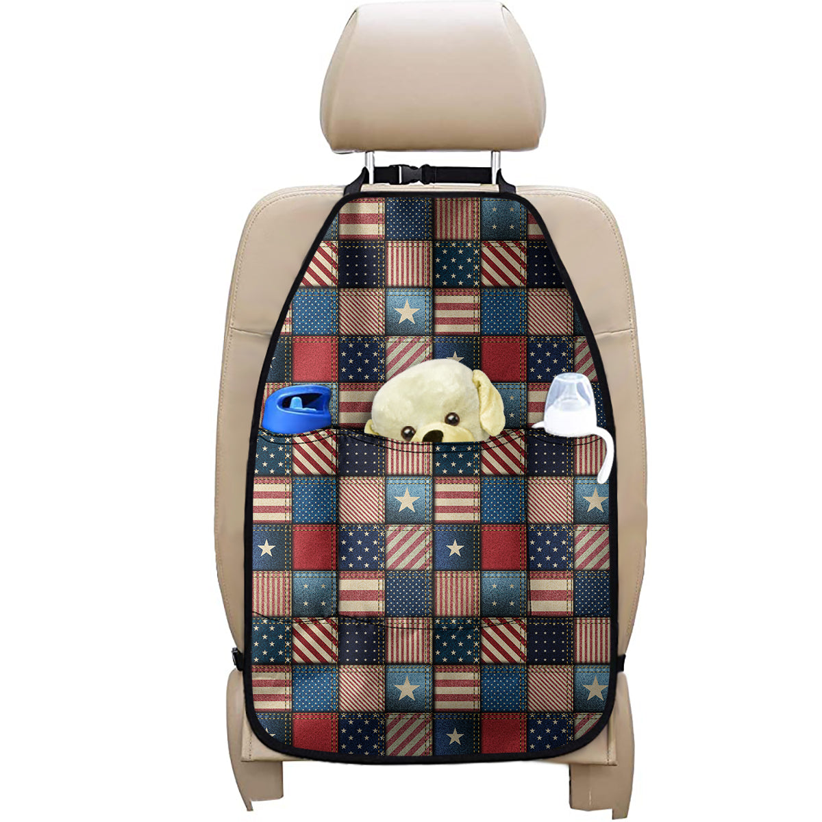 USA Denim Patchwork Pattern Print Car Seat Organizers
