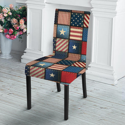 USA Denim Patchwork Pattern Print Dining Chair Slipcover