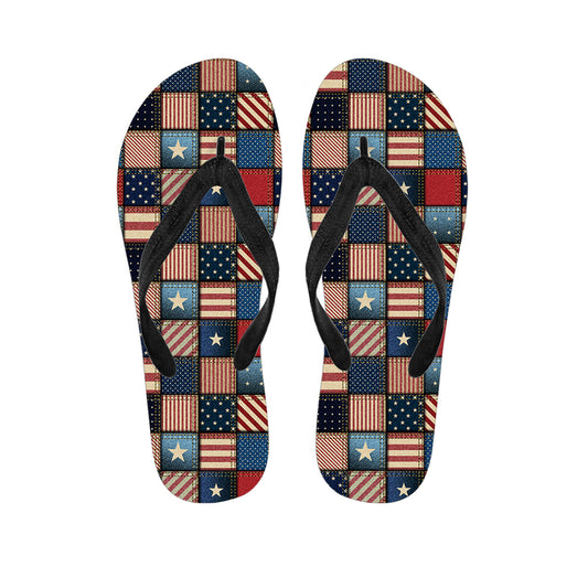 USA Denim Patchwork Pattern Print Flip Flops