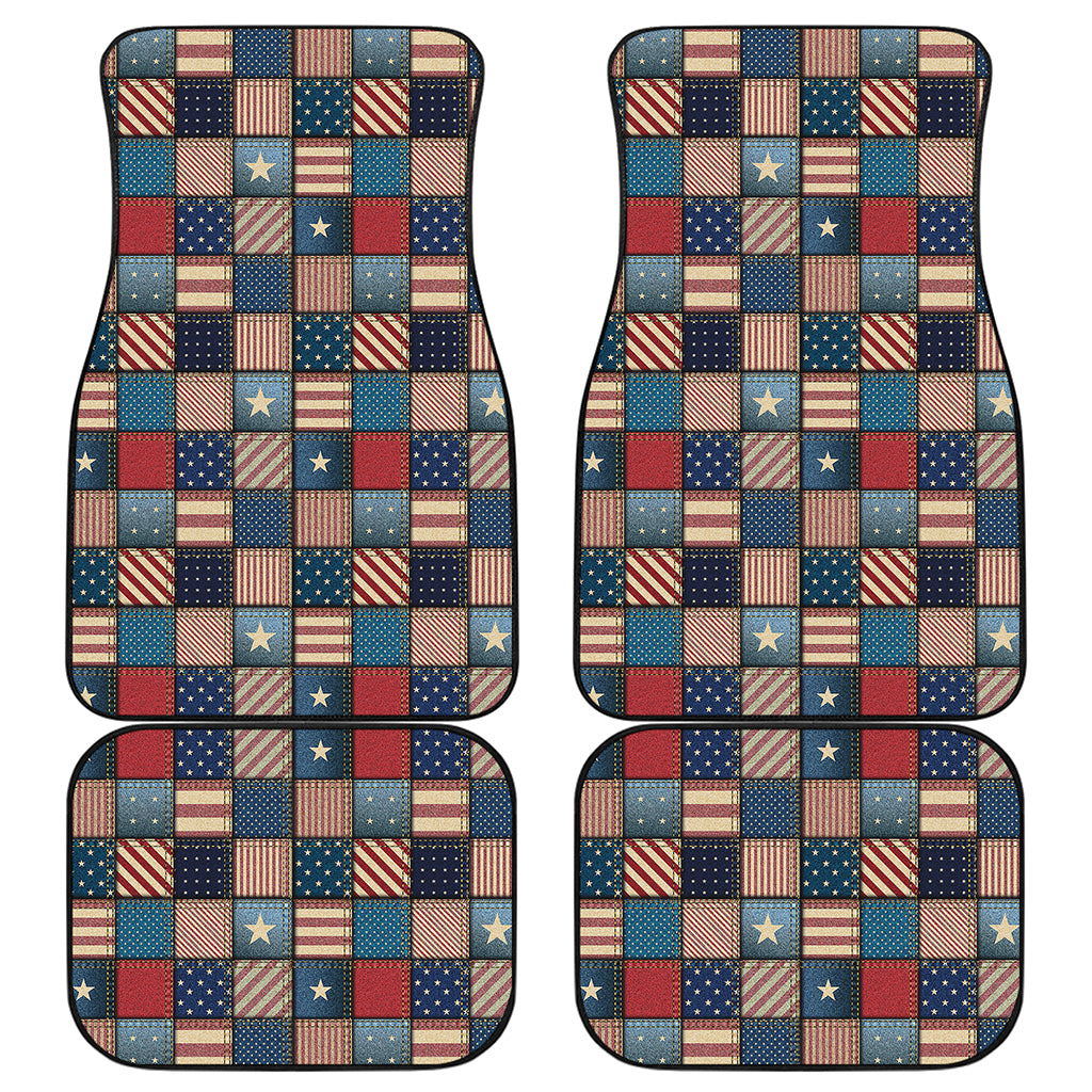 USA Denim Patchwork Pattern Print Front and Back Car Floor Mats