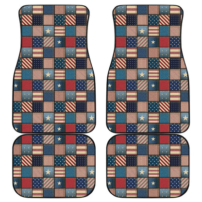 USA Denim Patchwork Pattern Print Front and Back Car Floor Mats