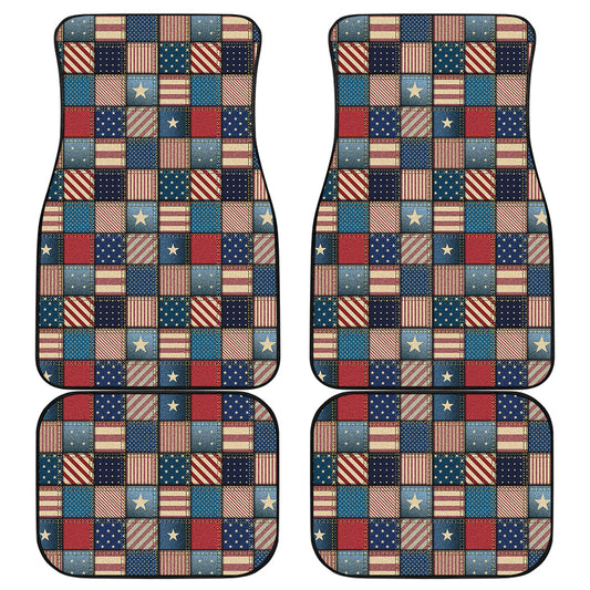USA Denim Patchwork Pattern Print Front and Back Car Floor Mats