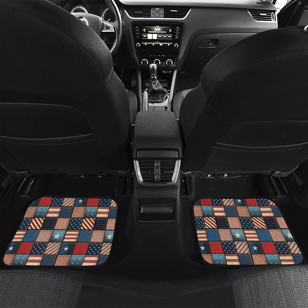 USA Denim Patchwork Pattern Print Front and Back Car Floor Mats