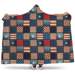 USA Denim Patchwork Pattern Print Hooded Blanket