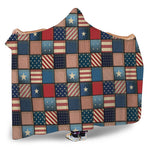 USA Denim Patchwork Pattern Print Hooded Blanket