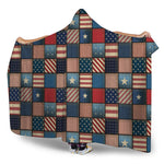 USA Denim Patchwork Pattern Print Hooded Blanket