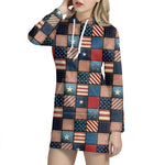 USA Denim Patchwork Pattern Print Hoodie Dress