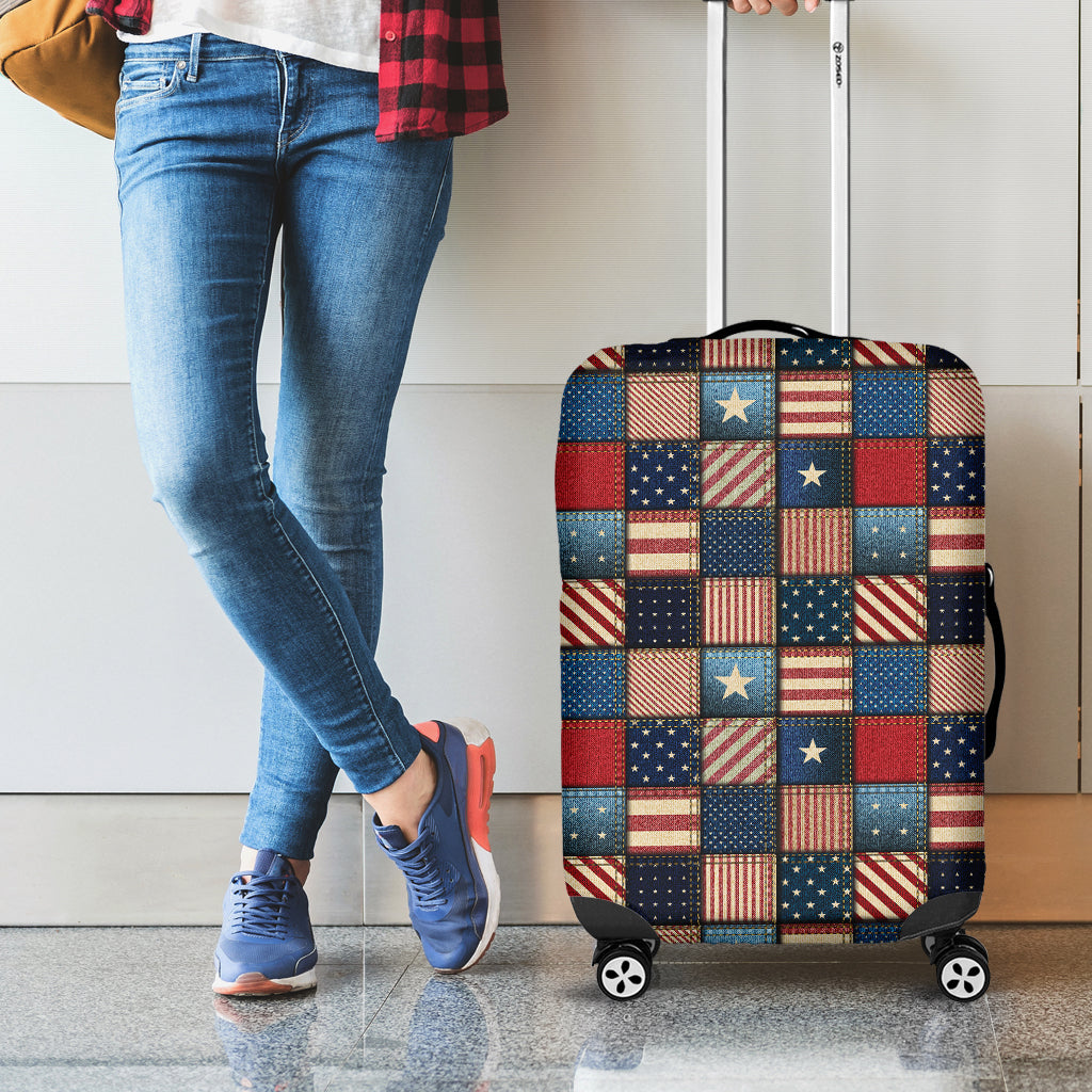 USA Denim Patchwork Pattern Print Luggage Cover