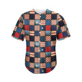 USA Denim Patchwork Pattern Print Men's Baseball Jersey