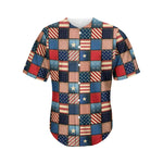 USA Denim Patchwork Pattern Print Men's Baseball Jersey