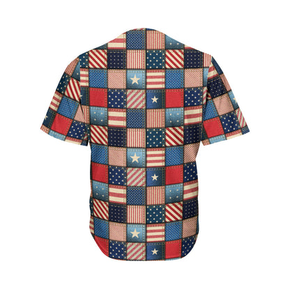 USA Denim Patchwork Pattern Print Men's Baseball Jersey