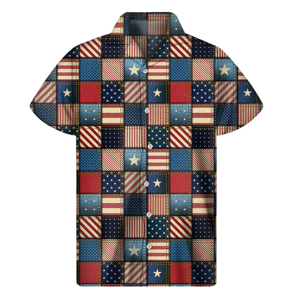 USA Denim Patchwork Pattern Print Men's Short Sleeve Shirt