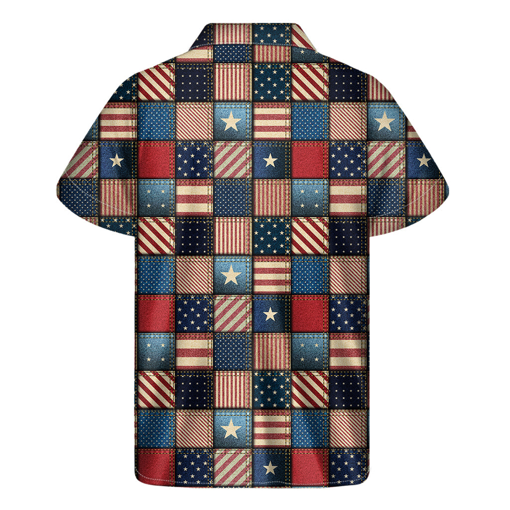 USA Denim Patchwork Pattern Print Men's Short Sleeve Shirt